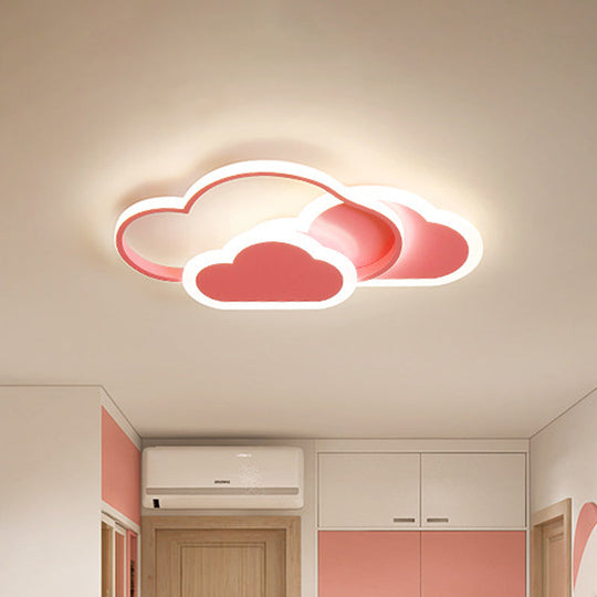 Cartoon LED Flush Ceiling Light - Acrylic Cloudy, White/Pink, Warm/White Light - Perfect for Bedroom - 16.5"/20.5" Wide