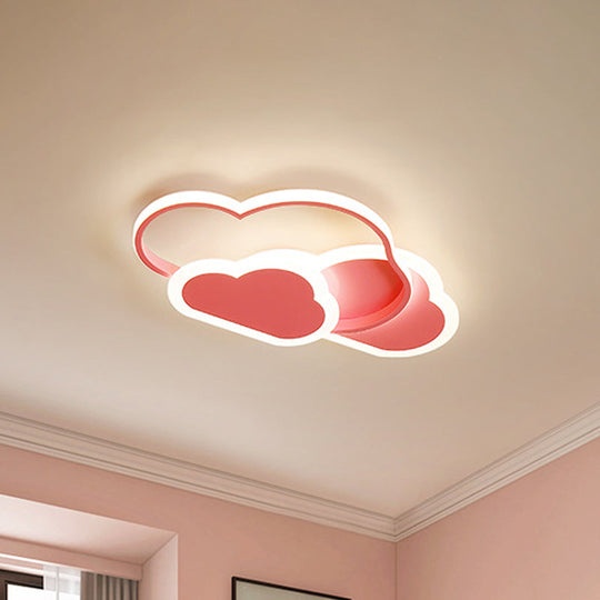 Cartoon LED Flush Ceiling Light - Acrylic Cloudy, White/Pink, Warm/White Light - Perfect for Bedroom - 16.5"/20.5" Wide