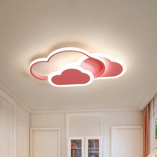 Cartoon LED Flush Ceiling Light - Acrylic Cloudy, White/Pink, Warm/White Light - Perfect for Bedroom - 16.5"/20.5" Wide