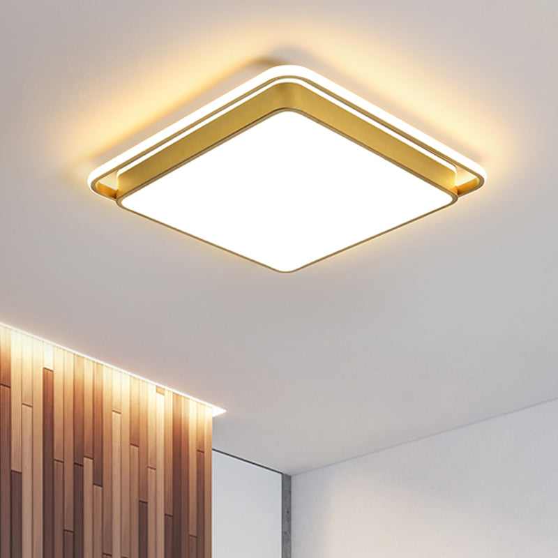 Minimalistic Gold LED Ceiling Fixture with Flush Mount, Acrylic Frame, 18"/21.5" Wide