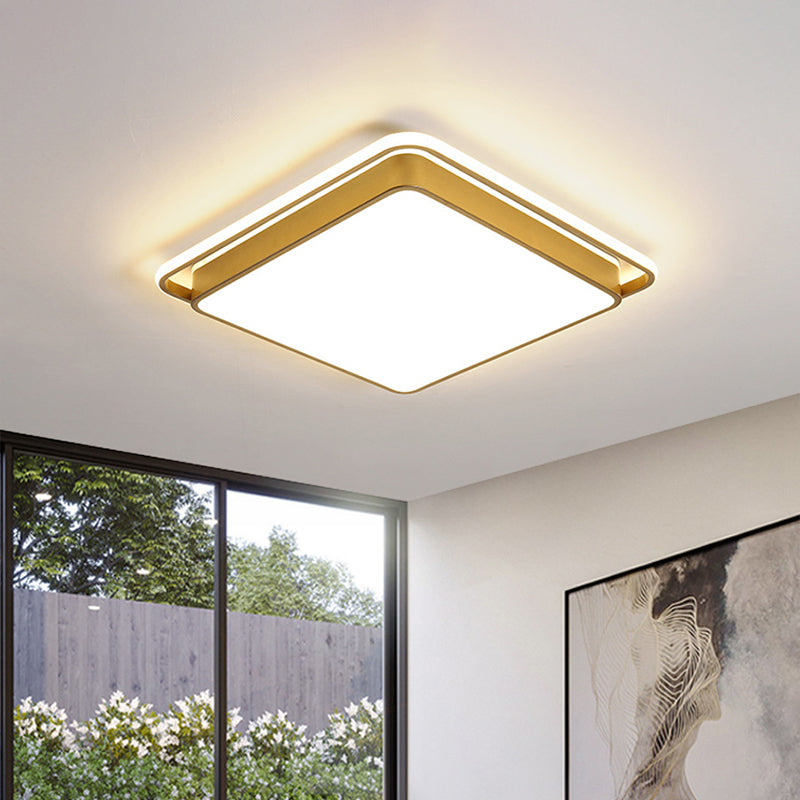 Minimalistic Gold LED Ceiling Fixture with Flush Mount, Acrylic Frame, 18"/21.5" Wide