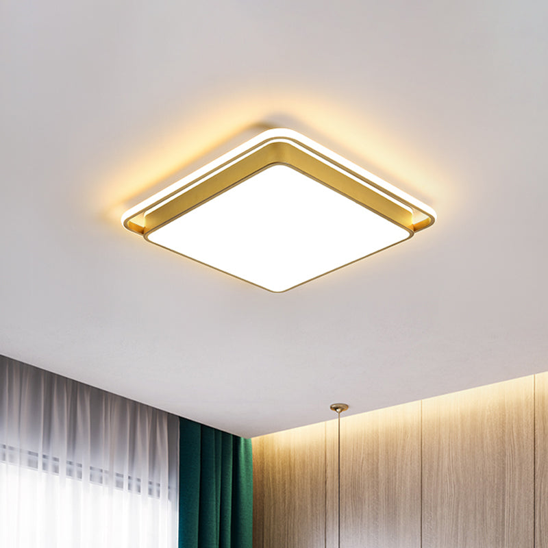 Minimalistic Gold LED Ceiling Fixture with Flush Mount, Acrylic Frame, 18"/21.5" Wide