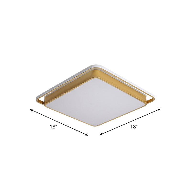 Minimalistic Gold LED Ceiling Fixture with Flush Mount, Acrylic Frame, 18"/21.5" Wide
