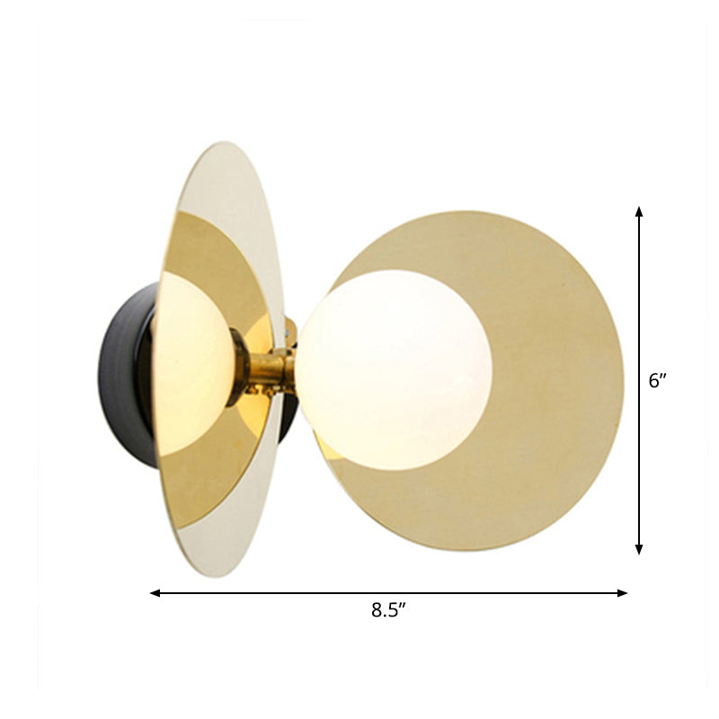 Mini Milk Glass Wall Light with Gold Postmodern Design and Reflective Shields