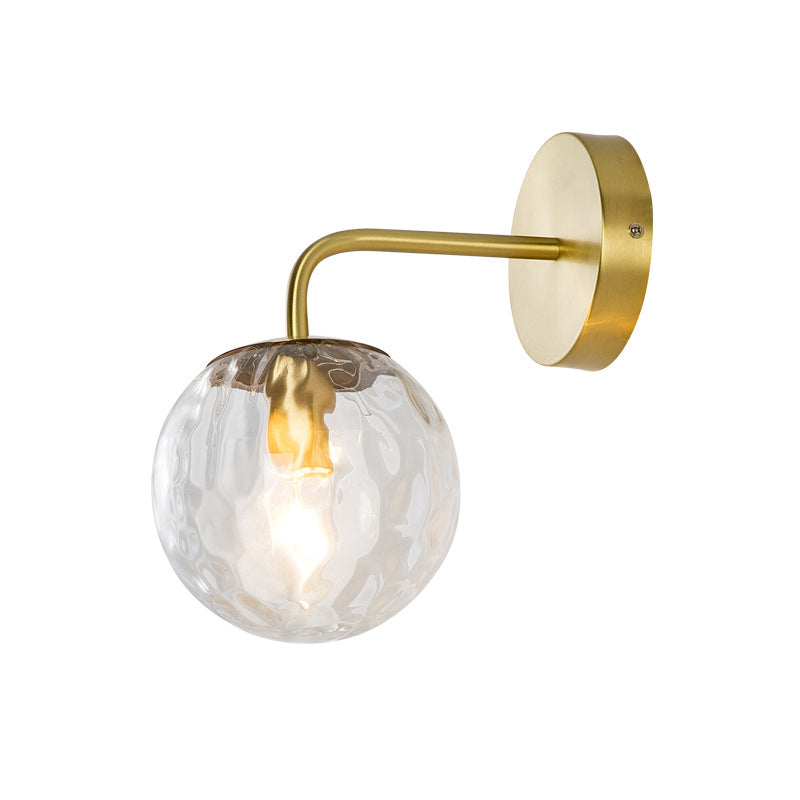 Minimalist Glass Ball Wall Lamp with Ripple Effect and Bent Arm in Black/Gold - Ideal for Bedroom Lighting