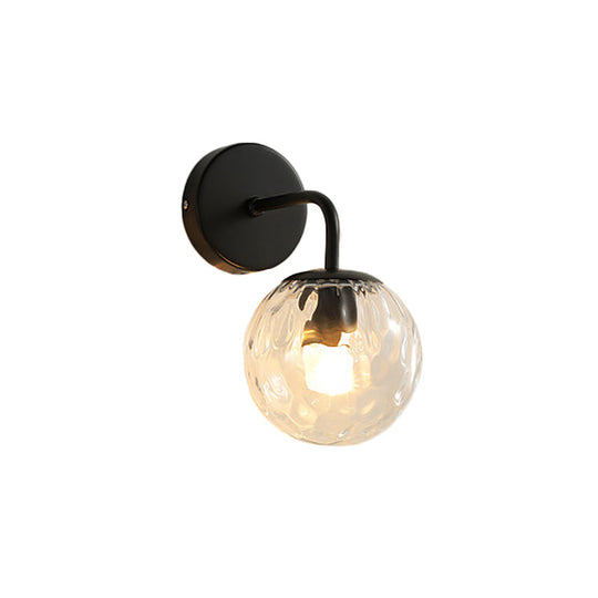 Minimalist Glass Ball Wall Lamp with Ripple Effect and Bent Arm in Black/Gold - Ideal for Bedroom Lighting