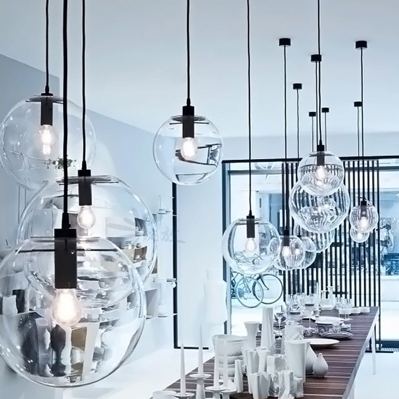 Simplicity Black Single-Bulb Cafe Pendant Lamp - 8"/10"/12" W - Clear Glass Shade