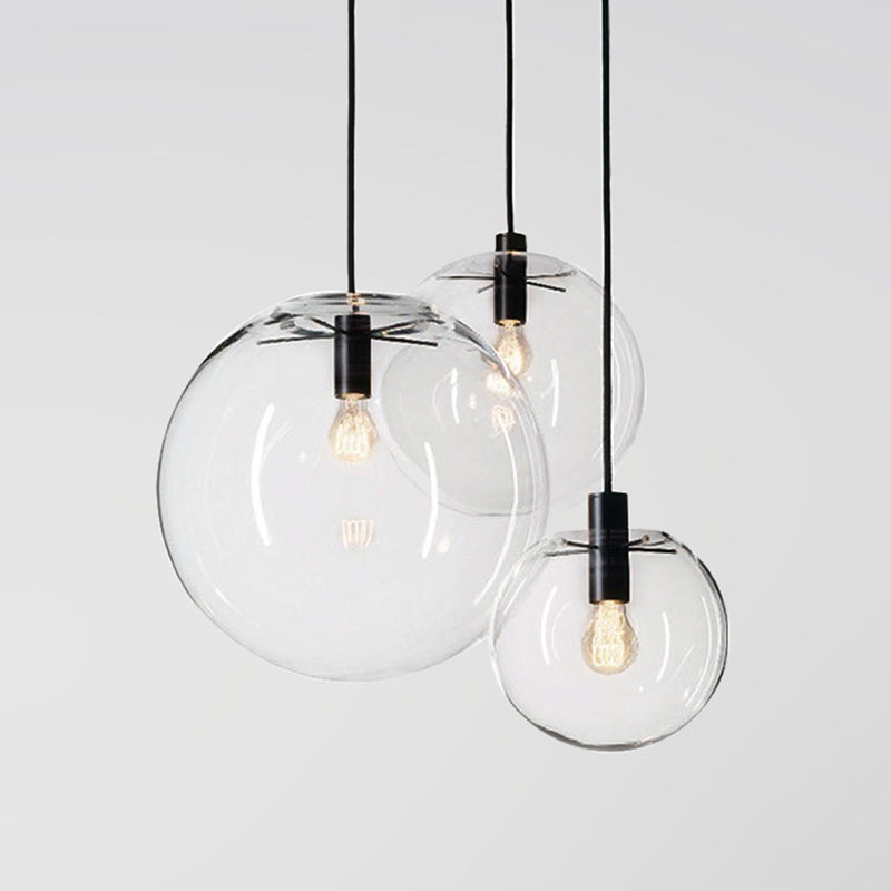 Simplicity Black Single-Bulb Cafe Pendant Lamp - 8"/10"/12" W - Clear Glass Shade