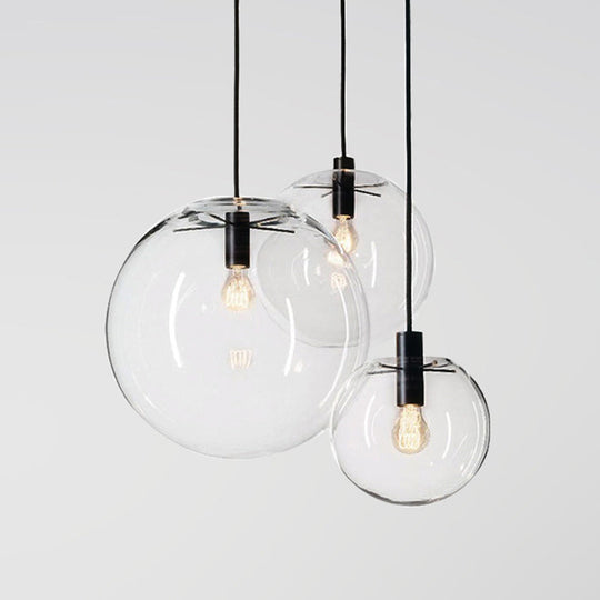 Simplicity Black Single-Bulb Cafe Pendant Lamp - 8"/10"/12" W - Clear Glass Shade