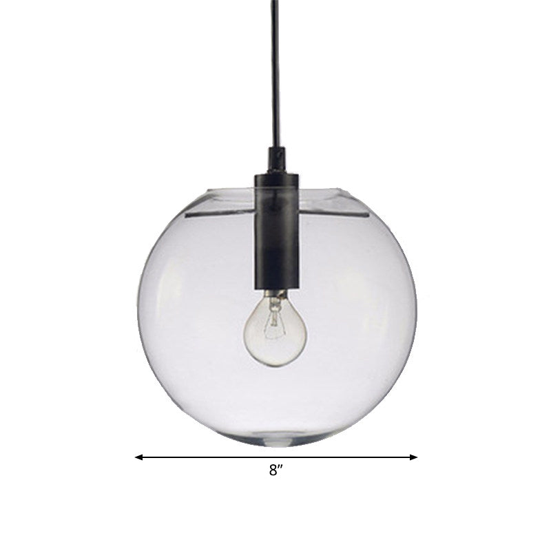 Simplicity Black Single-Bulb Cafe Pendant Lamp - 8"/10"/12" W - Clear Glass Shade
