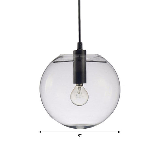 Simplicity Black Single-Bulb Cafe Pendant Lamp - 8"/10"/12" W - Clear Glass Shade