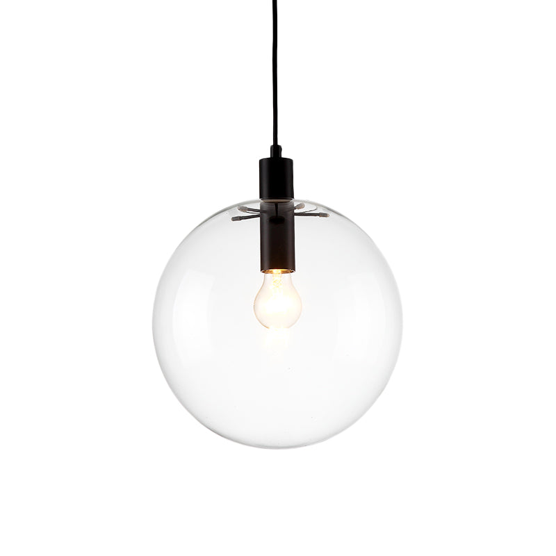 Simplicity Black Single-Bulb Cafe Pendant Lamp - 8"/10"/12" W - Clear Glass Shade