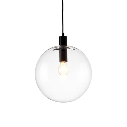 Simplicity Black Single-Bulb Cafe Pendant Lamp - 8"/10"/12" W - Clear Glass Shade