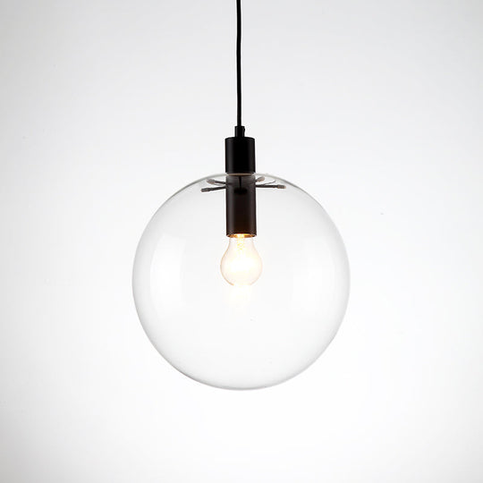Simplicity Black Single-Bulb Cafe Pendant Lamp - 8"/10"/12" W - Clear Glass Shade