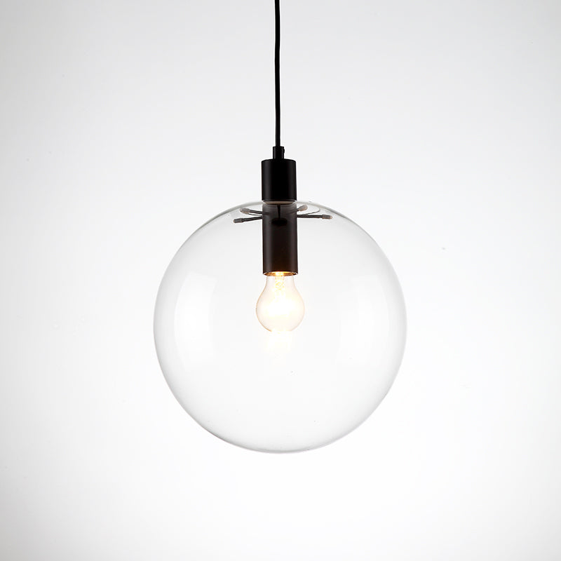 Simplicity Black Single-Bulb Cafe Pendant Lamp - 8"/10"/12" W - Clear Glass Shade