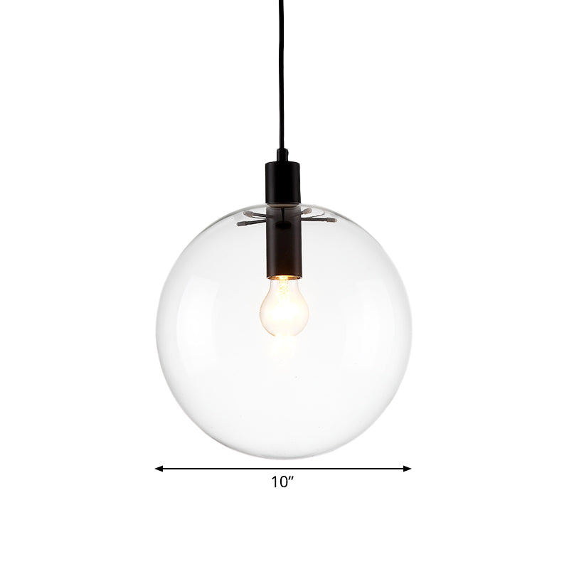 Simplicity Black Single-Bulb Cafe Pendant Lamp - 8"/10"/12" W - Clear Glass Shade