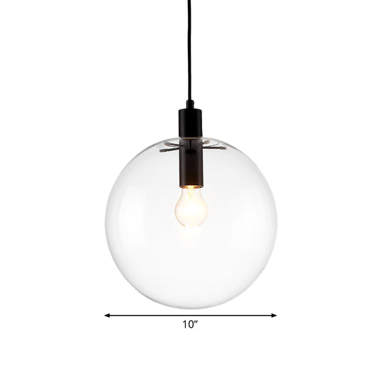 Simplicity Black Single-Bulb Cafe Pendant Lamp - 8"/10"/12" W - Clear Glass Shade