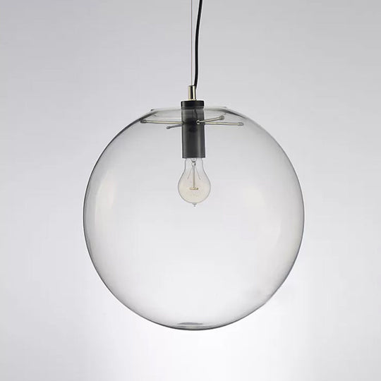 Simplicity Black Single-Bulb Cafe Pendant Lamp - 8"/10"/12" W - Clear Glass Shade