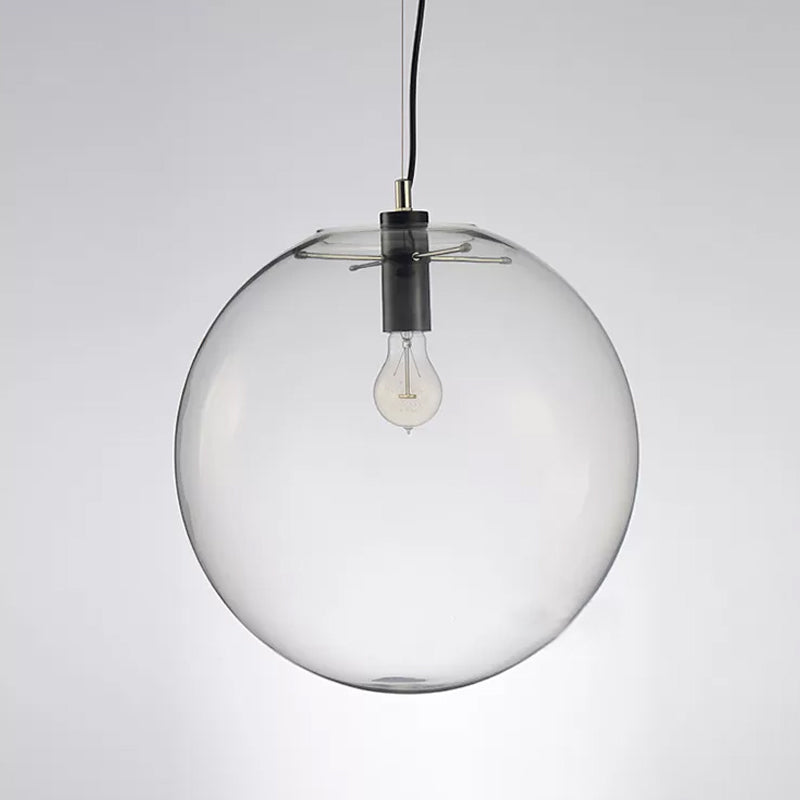 Simplicity Black Single-Bulb Cafe Pendant Lamp - 8"/10"/12" W - Clear Glass Shade