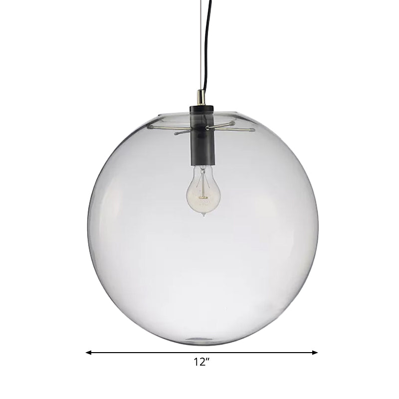 Simplicity Black Single-Bulb Cafe Pendant Lamp - 8"/10"/12" W - Clear Glass Shade