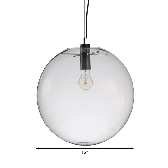Simplicity Black Single-Bulb Cafe Pendant Lamp - 8"/10"/12" W - Clear Glass Shade