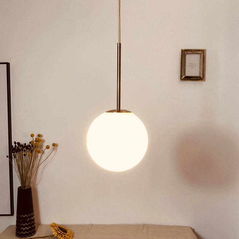 Modern Ball Shaped Pendant Light in Brass with White Glass - 1 Light, 6"/8"/10" Dia - Perfect for Bedrooms