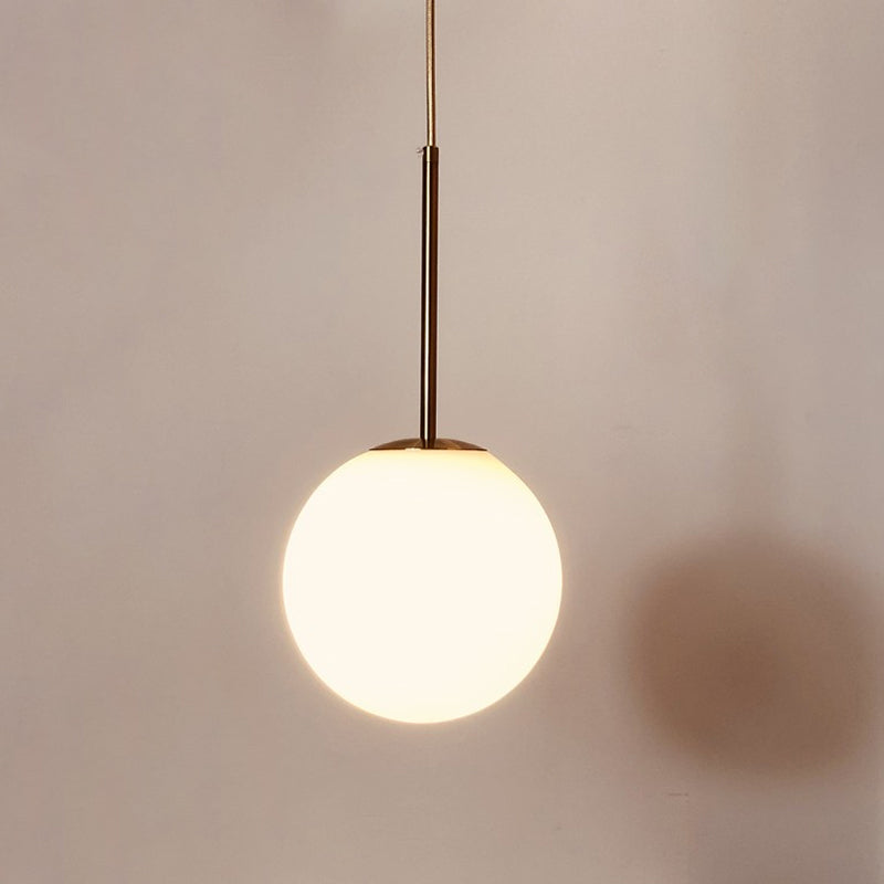 Modern Ball Shaped Pendant Light in Brass with White Glass - 1 Light, 6"/8"/10" Dia - Perfect for Bedrooms