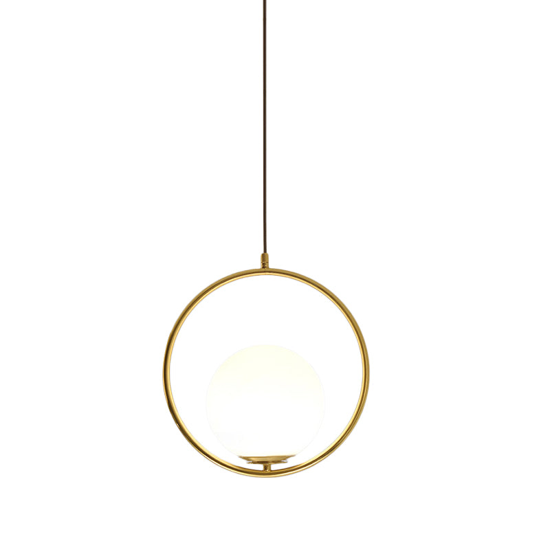 Modern Frosted Glass Ring Pendant Light in Black/Gold, Multiple Sizes