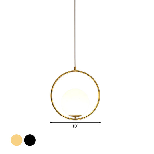 Modern Frosted Glass Ring Pendant Light in Black/Gold, Multiple Sizes
