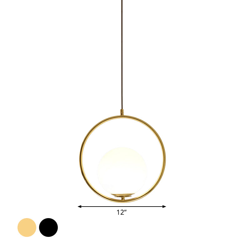 Modern Frosted Glass Ring Pendant Light in Black/Gold, Multiple Sizes