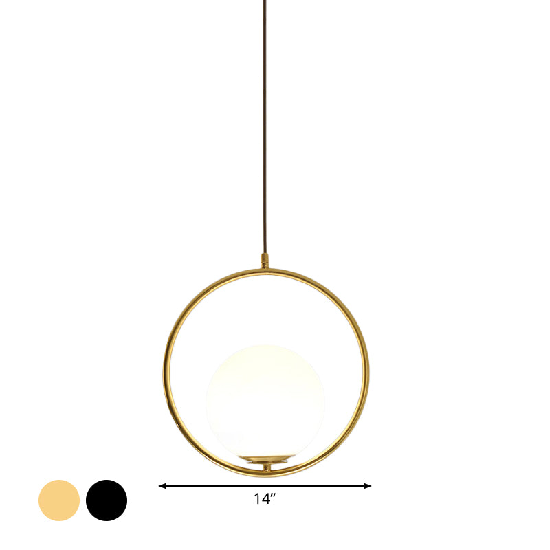 Modern Frosted Glass Ring Pendant Light in Black/Gold, Multiple Sizes
