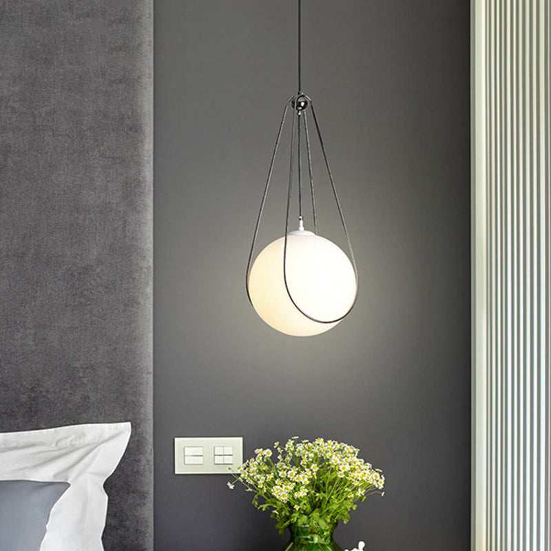 Modern White Glass Teardrop Hanging Light with Nickel Finish - 1 Light for Restaurant (8"/10"/12" Width)