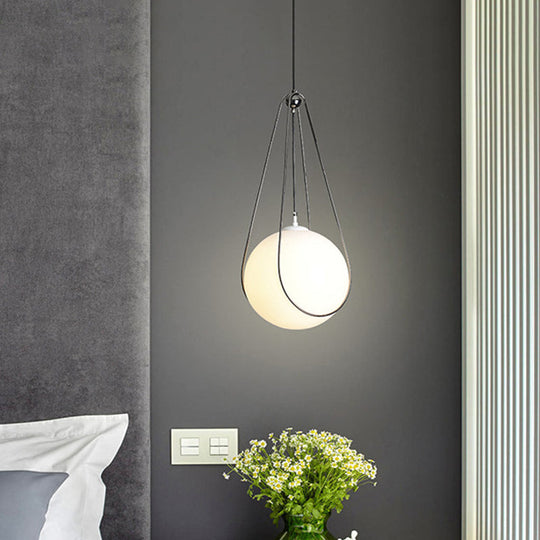 Modern White Glass Teardrop Hanging Light with Nickel Finish - 1 Light for Restaurant (8"/10"/12" Width)