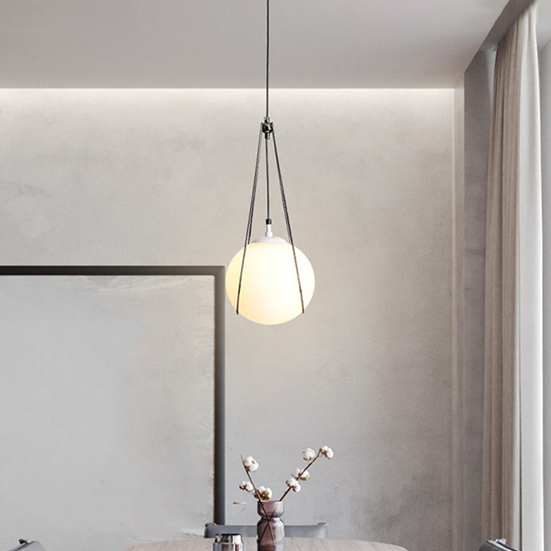 Modern White Glass Teardrop Hanging Light with Nickel Finish - 1 Light for Restaurant (8"/10"/12" Width)