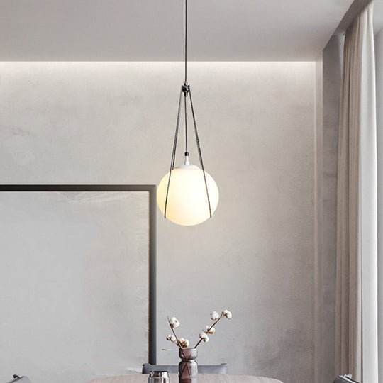 Modern White Glass Teardrop Hanging Light with Nickel Finish - 1 Light for Restaurant (8"/10"/12" Width)