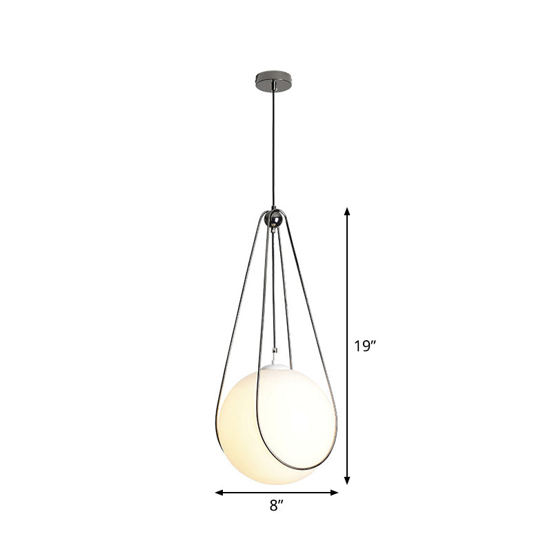 Modern White Glass Teardrop Hanging Light with Nickel Finish - 1 Light for Restaurant (8"/10"/12" Width)