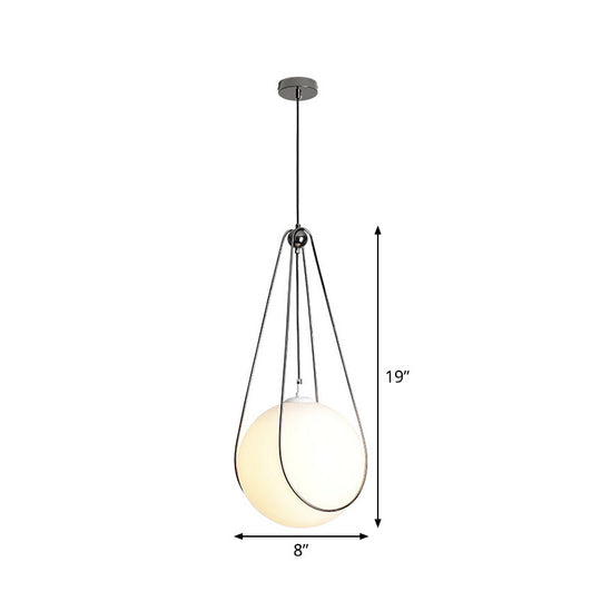 Modern White Glass Teardrop Hanging Light with Nickel Finish - 1 Light for Restaurant (8"/10"/12" Width)