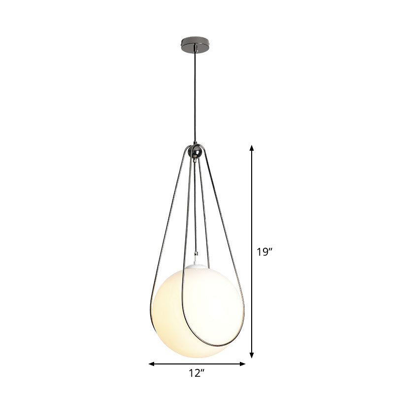 Modern White Glass Teardrop Hanging Light with Nickel Finish - 1 Light for Restaurant (8"/10"/12" Width)