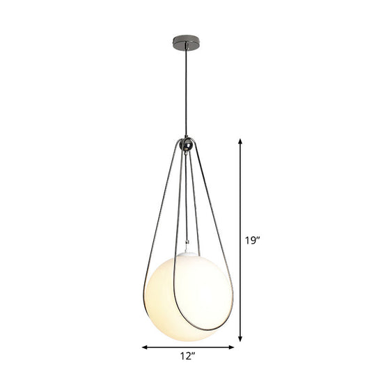 Modern White Glass Teardrop Hanging Light with Nickel Finish - 1 Light for Restaurant (8"/10"/12" Width)