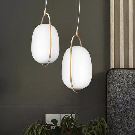 Postmodern Gold Cocoon Pendant Lamp with Frame and Glass Shade – Single Ceiling Hang Light, Warm/White/3 Color Options