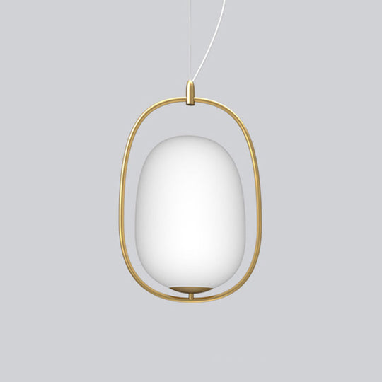 Postmodern Gold Cocoon Pendant Lamp with Frame and Glass Shade – Single Ceiling Hang Light, Warm/White/3 Color Options