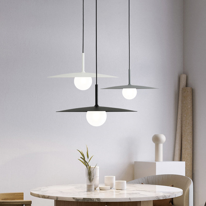 Modern Nordic Hanging Pendant Light with Milk Glass Shade - Single Bulb Ceiling Fixture in Black/Grey/White, 10"/12.5" Width
