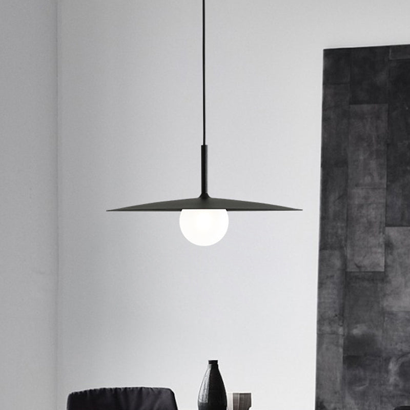 Modern Nordic Hanging Pendant Light with Milk Glass Shade - Single Bulb Ceiling Fixture in Black/Grey/White, 10"/12.5" Width