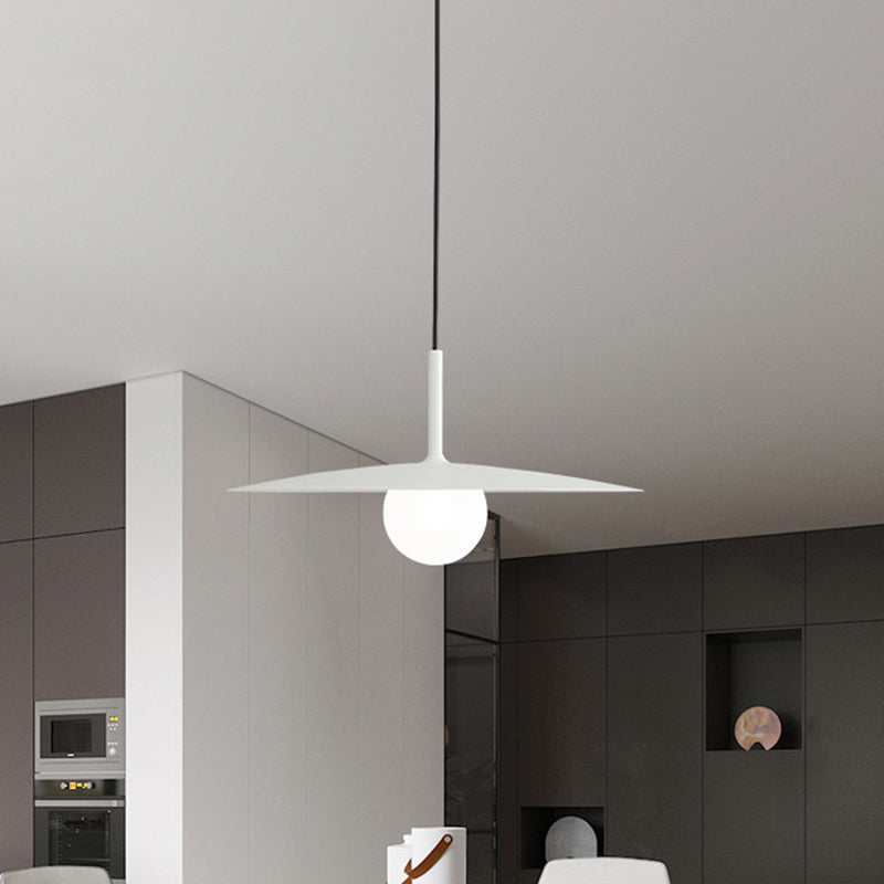 Modern Nordic Hanging Pendant Light with Milk Glass Shade - Single Bulb Ceiling Fixture in Black/Grey/White, 10"/12.5" Width