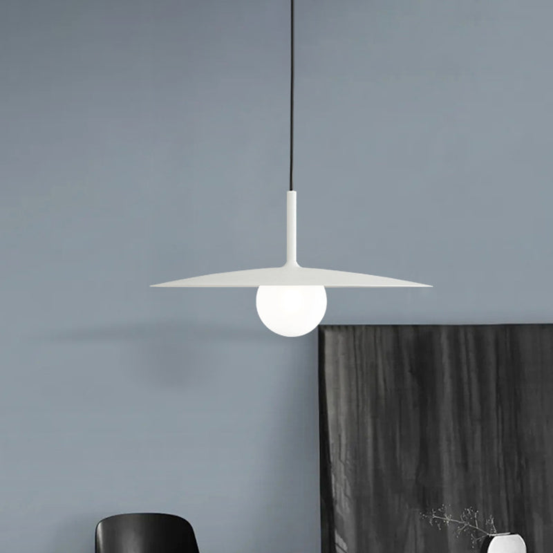 Modern Nordic Hanging Pendant Light with Milk Glass Shade - Single Bulb Ceiling Fixture in Black/Grey/White, 10"/12.5" Width
