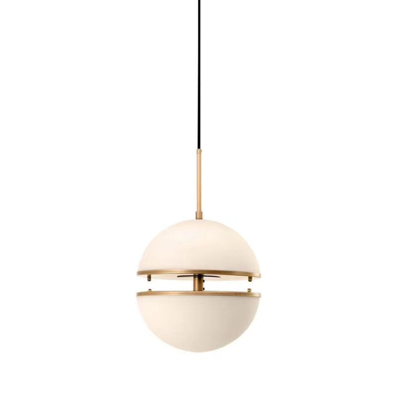 Frosted White Glass Sliced Sphere Hanging Lamp in Brass - Available in 3 Sizes