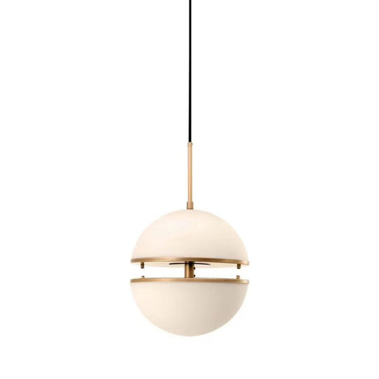 Frosted White Glass Sliced Sphere Hanging Lamp in Brass - Available in 3 Sizes