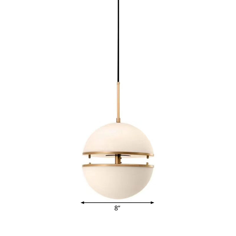 Frosted White Glass Sliced Sphere Hanging Lamp in Brass - Available in 3 Sizes