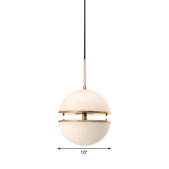 Frosted White Glass Sliced Sphere Hanging Lamp in Brass - Available in 3 Sizes