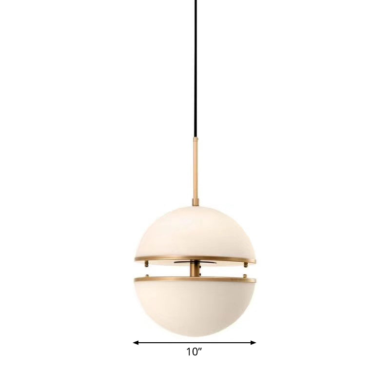 Frosted White Glass Sliced Sphere Hanging Lamp in Brass - Available in 3 Sizes